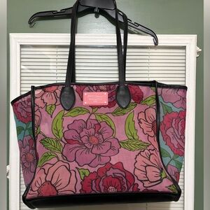 Betsey Johnson Meshin Around Tote in the Pink Floral pattern. 15 x 12